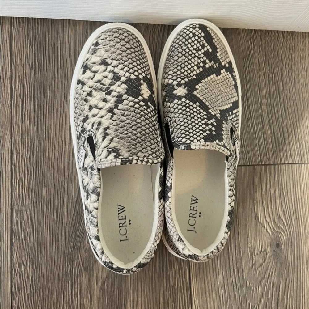 J. CREW Roadtrip Snakeskin-Embossed Slip-On Sneakers